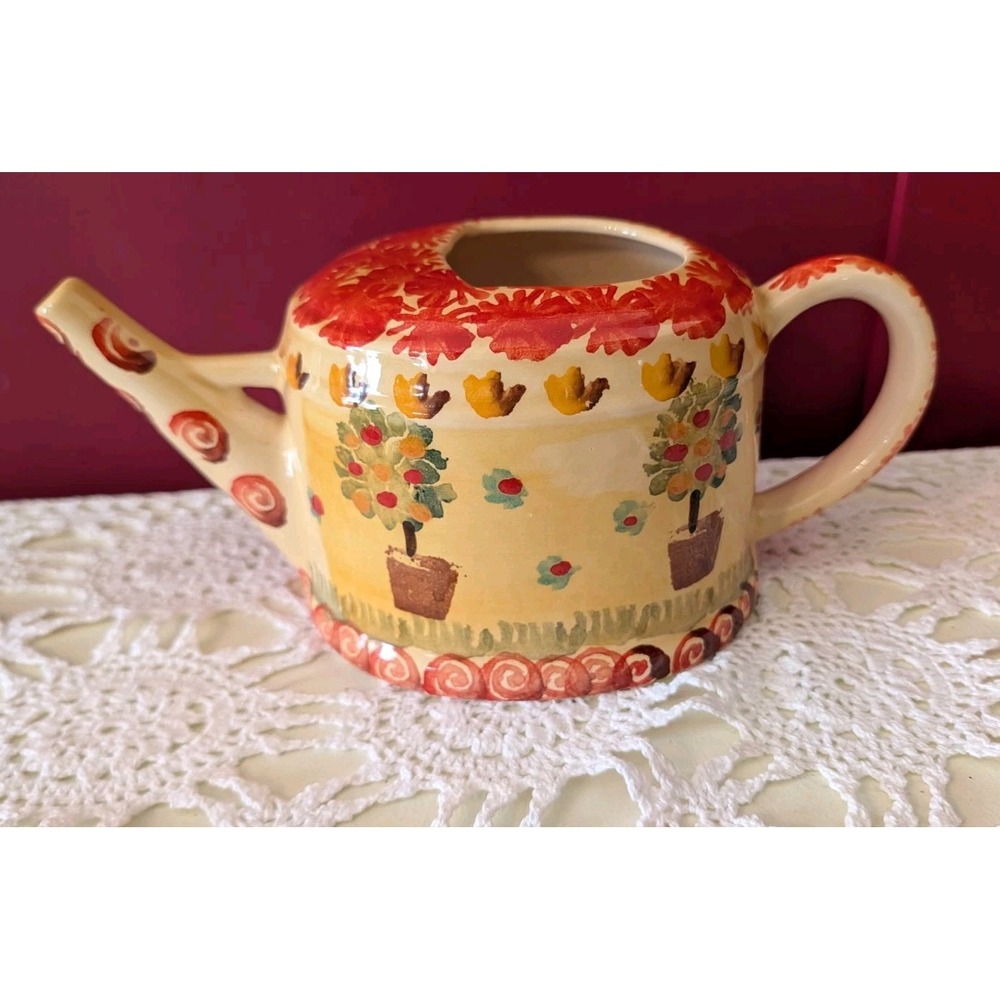 vintage Neiman Marcus Ceramic Watering Can Floral Design hand painted italian